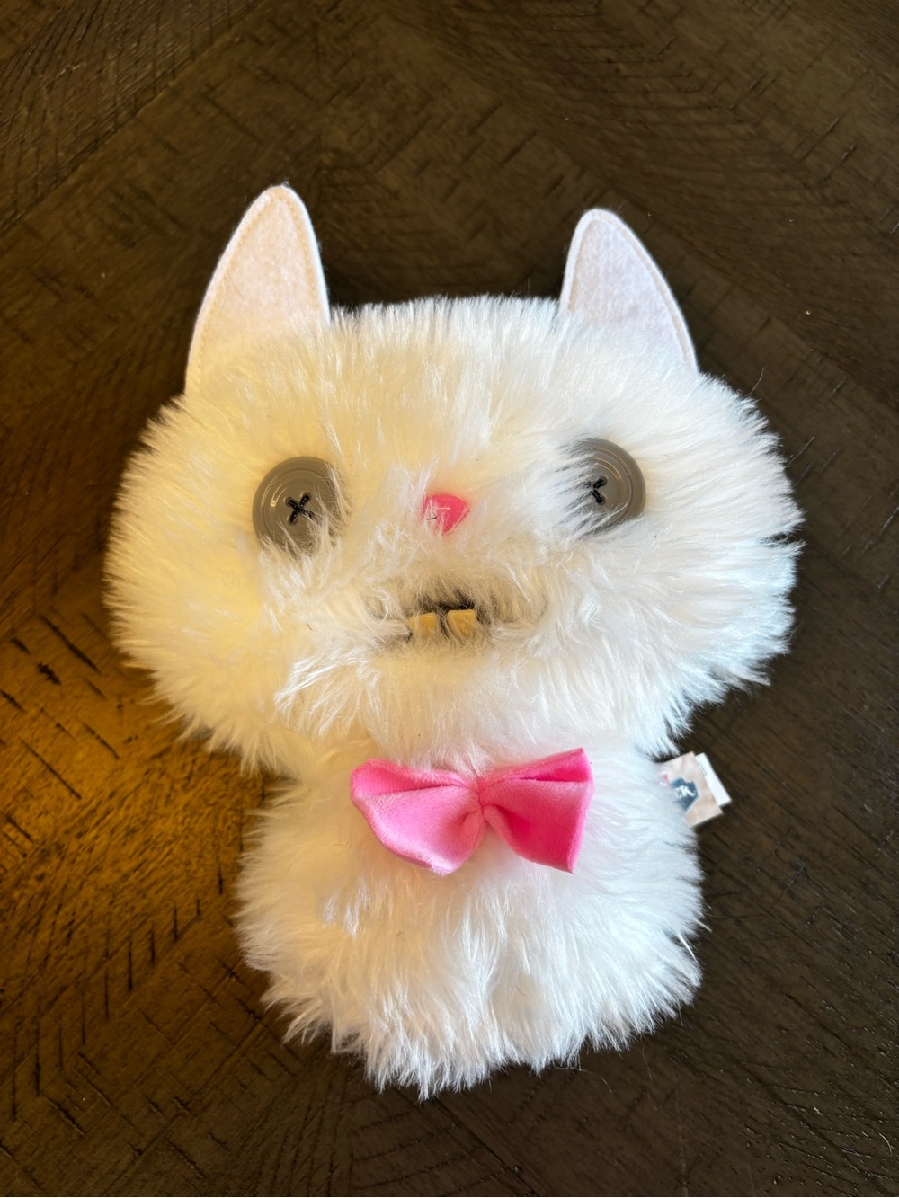 Fuggler White Plush Cat Toy with Pink Bow